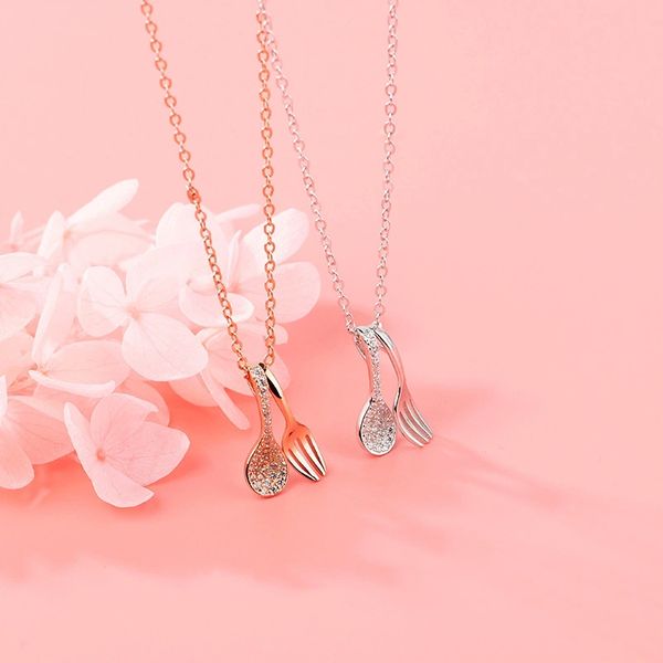 

necklace style cute little spoon spoon love zircon pendant necklace 925 silver chinese clavicle long short chain female women