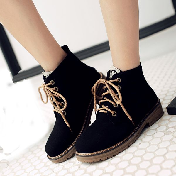 

casual winter shoes women snow boots flats ankle boots for women big sizes combat female with laces #c, Black