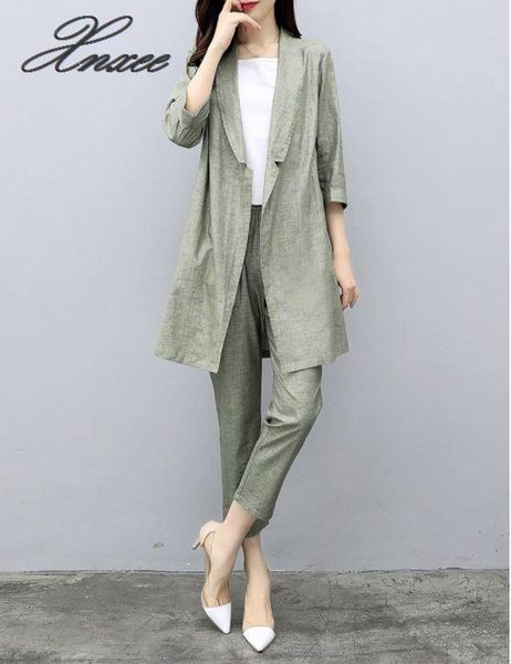 

xnxee 2019 autumn new women's suit pants cotton and linen suit jacket nine pants casual fashion two-piece, White;black