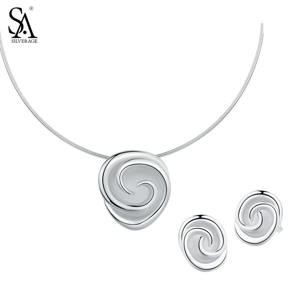 

sa silverage 925 sterling silver jewelry sets for women rose flower choker pendant necklaces stud earrings fine jewelry, Black