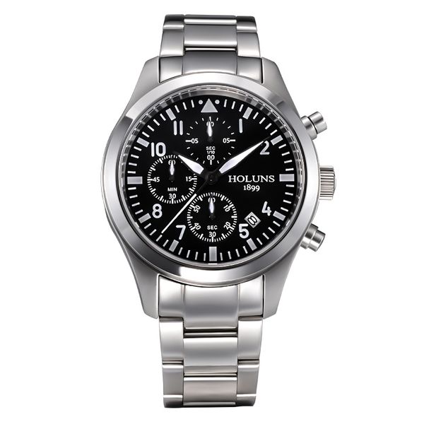 

luxury мужские лучший бренд holuns подлинной часы 50m водонепроницаемый кожаный мужские часы бизнес повседневный мода кварцевые часы montre, Slivery;brown