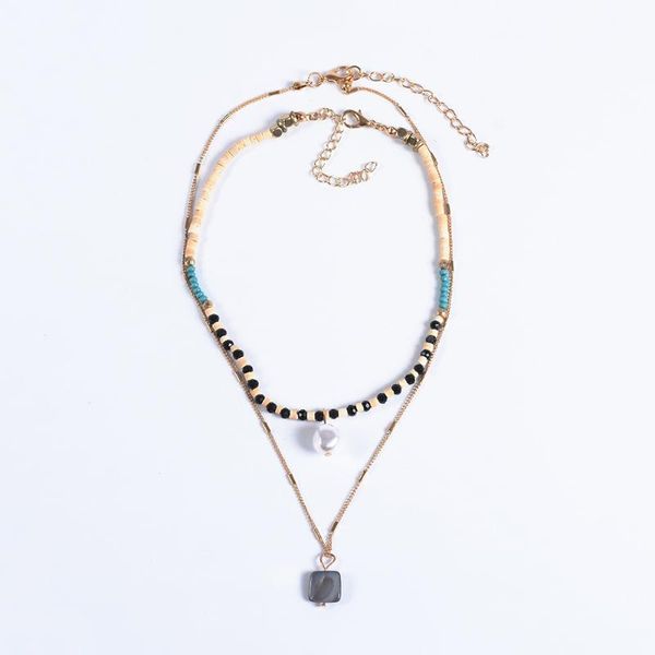 

boho ethnic double layer statement choker necklace for women jewelry acrylic shell beaded diy necklace gold chains necklaces, Golden;silver