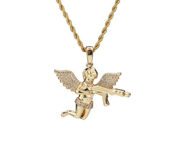

euro-american fashion trend personality boutique hip-hop accessories angel pendant ornaments pure copper micro-inlaid zircon real gold plati, Silver