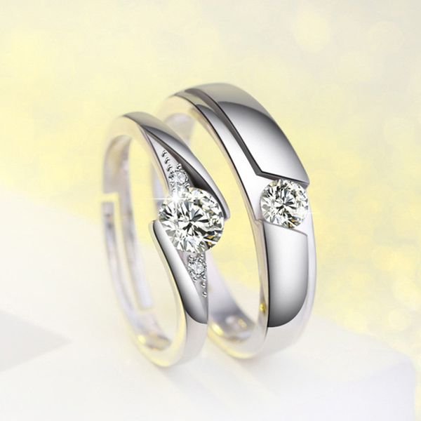 

925 sterling silver couple ring zircon round creative ring opening adjustable women romantic wedding jewelry, Golden;silver