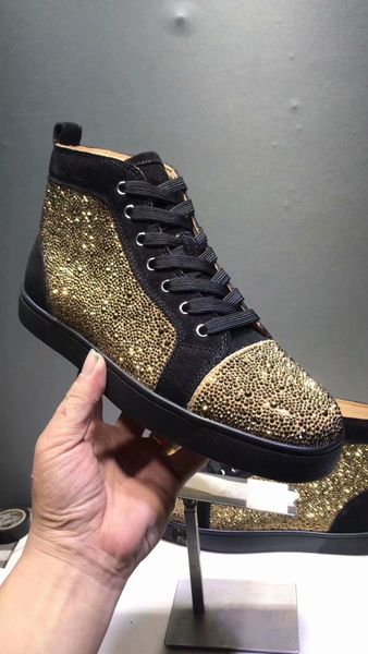 

2020 designer brand studded spikes flats shoes red bottoms shoes luxury mens womens party lovers genuine leather sneakers size 36-46, Black