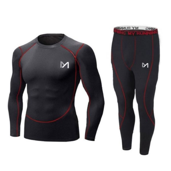 

mens long john sports running sets compression shirt pants long sleeves baselayer fitness suit training clothes gym, Gray