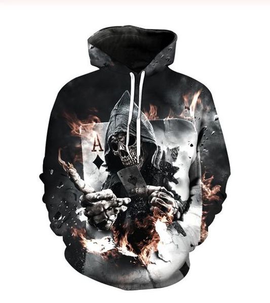 

new skull poker hoodies mens hooded pullovers printed male hoody 3d printing hooded sweatshirts rr0240, Black