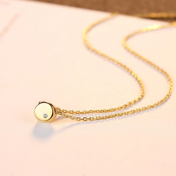 

czcity minimalist tiny zircon round beans pendant necklace for women 18k gold plated chain link necklace silver 925 jewelry gift