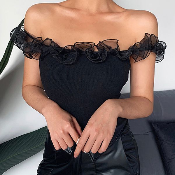 

элегантная мода черная футболка женская повседневная с плеча футболка топ дамы лето без рукавов тройник короткий, White