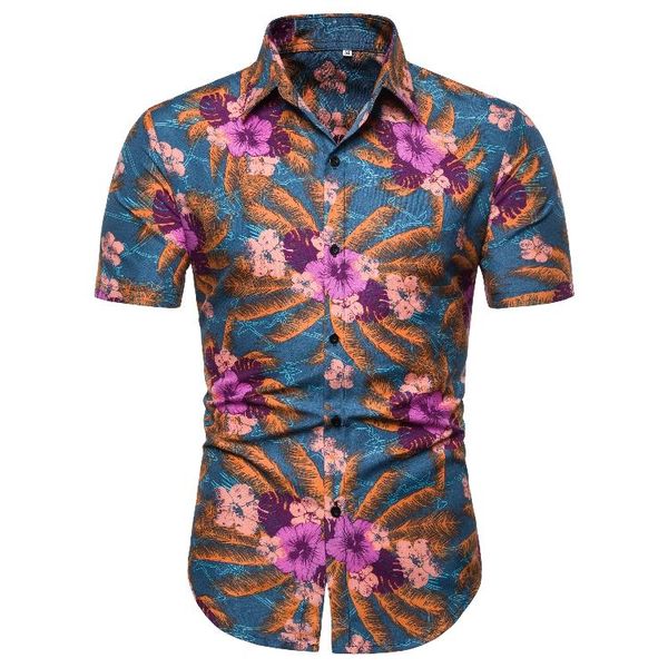 

flower men shirt floral blouse men short sleeve fashion casual men's dress shirts hawaiian style summer, White;black
