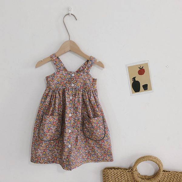 

Baby Girl Clothing Princess Dress European and American Full Flower Print Double Pockets Suspender Dress high quality