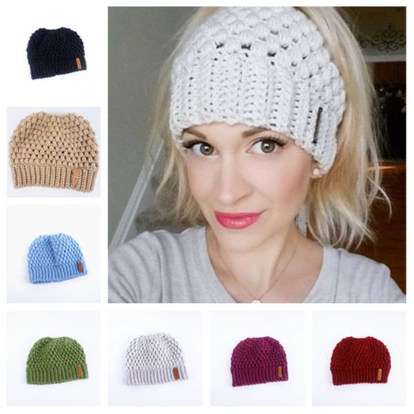 

fashion ponytail knit hat woman winter hats warm elastic knitted cap outdoor lady travel ski beanie cap t2c5070