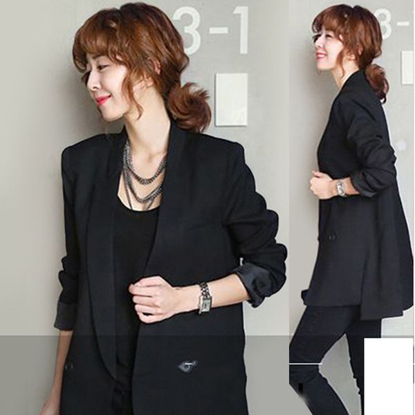 

women fashion black long style blazer female notched collar asymmetrical chic ladies blazers fahion casual work blazer mujer, White;black