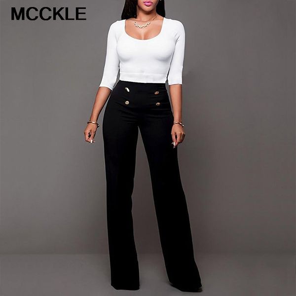 

women's high waist wide leg pants solid double breasted office lady trousers for women 2019 spring summer loose clothes female, Black;white