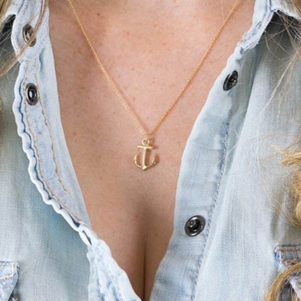 

simple necklace choker chain vintage short women necklaces gold color girls stainless fashion anchor jewelry lovers collares, Silver