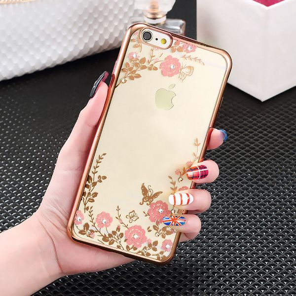 

Secret Garden Цветок Bling Алмазный Гальванический каркас Мягкий чехол ТПУ для iPhone XS Max XR 8
