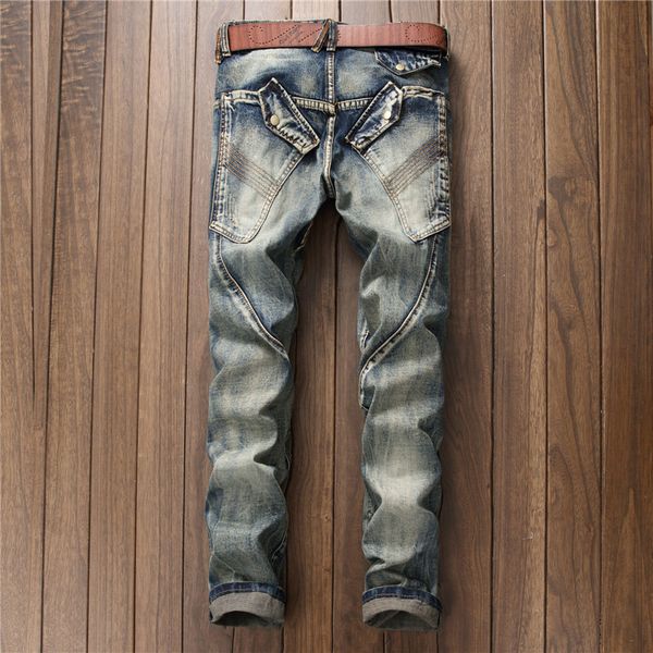 

men's jeans european style mens punk biker trousers male streetwear personalized straight leg vintage slim fit denim pants men clothes, Blue