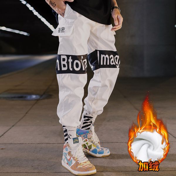 

winter plus velvet warm men cago pants patchwork loose sports men's harem pants thick casual pant hip hop streetwear, Black