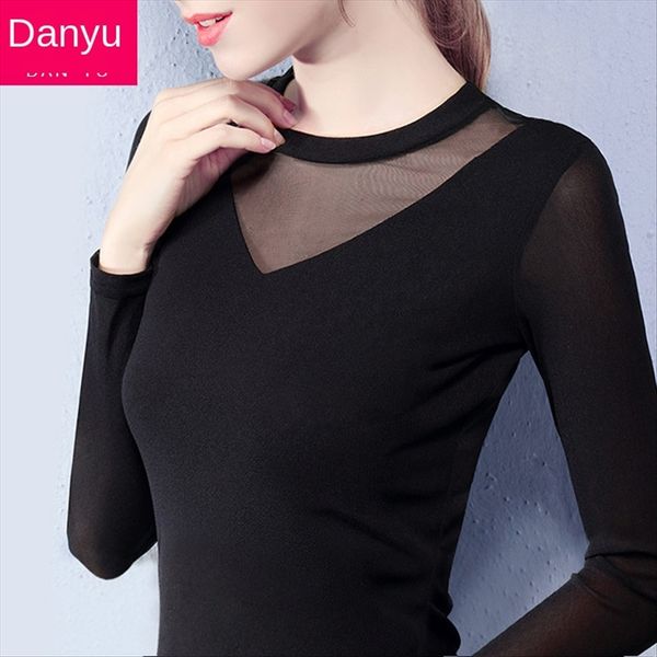 

mesh base women's long sleeve black lace thin sand clothes with and silk t-shirt silk t-shirt women's 2020 season, White