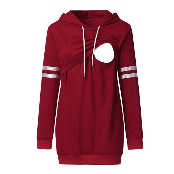 

women maternity hoodie sweatshirt breastfeeding stripe print patchwork hooded nursing pregnancy hoodie maternity sweatershirt, White