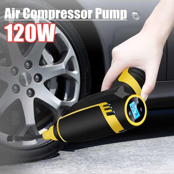 

120w wireless car air compressor handheld usb rechargeable tire inflator digital inflatable pump pressure gauge car accessories