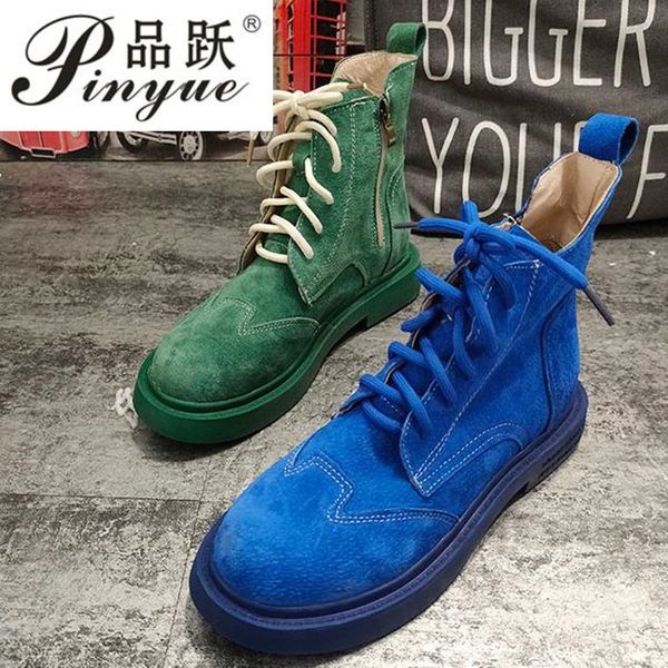 

2019 new british wind retro flat bottom motorcycle boots leather lace desert boots women's short, Black