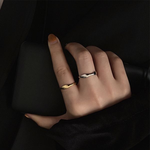 

huanzhi 2019 minimalist design gold silver metal irregular wave geometric thin rings for women girl wedding party jewelry, Golden;silver