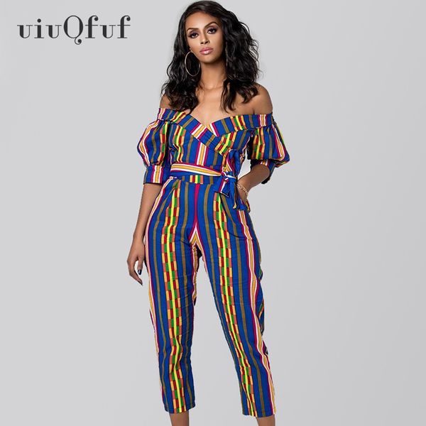 

v-neck woman jumpsuit loose floral print off shoulder casual female overalls backless with belt party womens suit rompers, Black;white