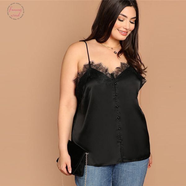 

glamorous black plus size contrast lace trim cami satin women 2019 summer high street spaghetti strap vest top, White