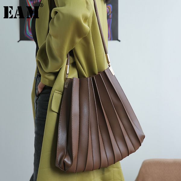 

eam] women new black pleated split joint pu leather personality accessories fashion tide all-match spring autumn 2020 1s513, Black;brown