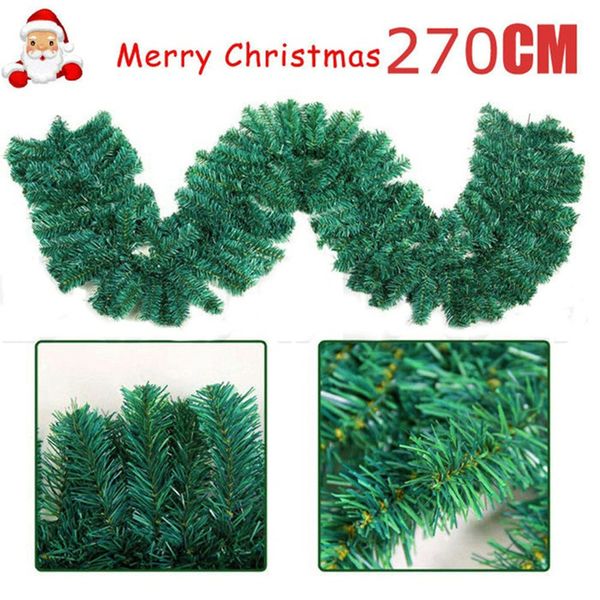 

2.7m christmas decoration for home new year green christmas garland wreath xmas party pine tree rattan hanging ornaments