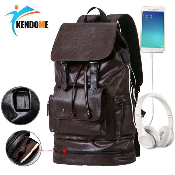

fashion men usb pu leather gym backpack for fitness boys training bag with shoes storage male travel duffle se de sport bolsa
