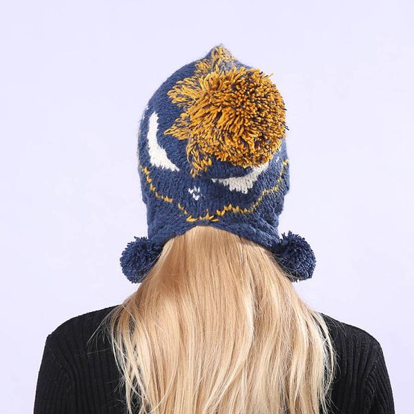 

new arrival winter warm ball cap pompoms ear warmer thick knitted beanies hat for women girls, Blue;gray