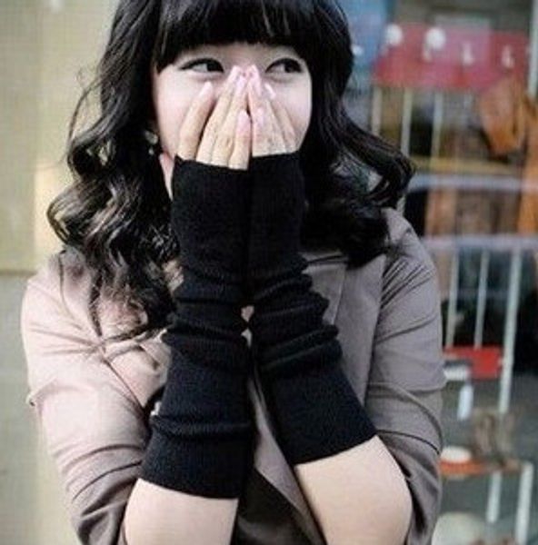 

autumn winter arm warmers fingerless long gloves solid warm knitted sleeves, Blue;gray