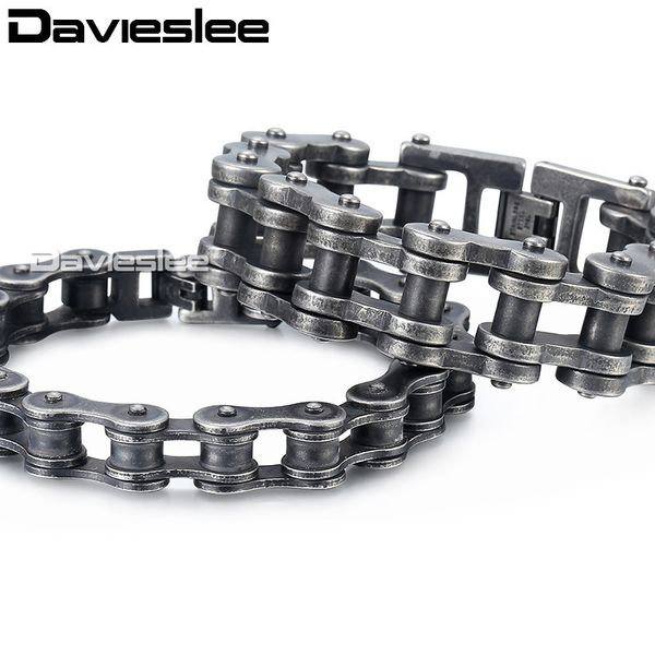 

davieslee mens bracelets biker motorcycle 316l stainless steel gunmetal matte punk bracelet for men 12-24mm lhb423, Golden;silver