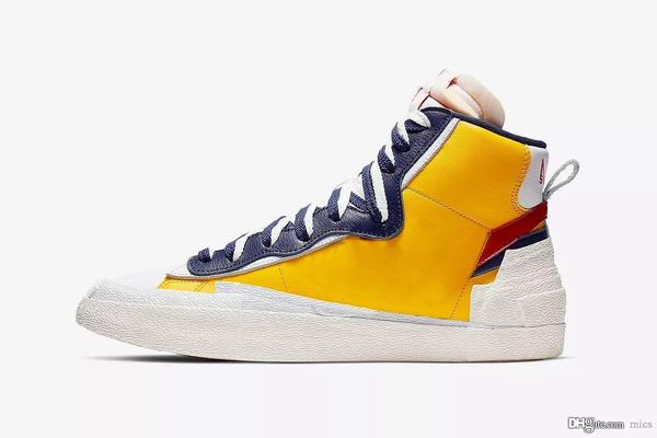 

Новые 2019 Аутентичные Sacai Blazer Mid Varsity Кукуруза Midnight Navy White Varsity Красные Кроссовки Муж