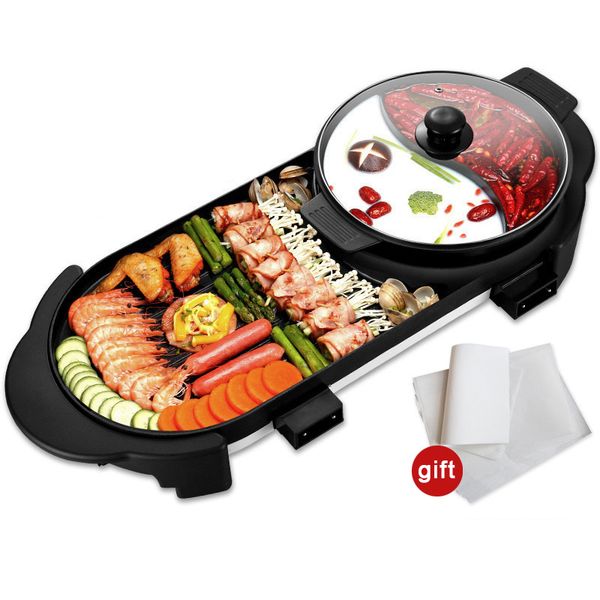 

camp kitchen electric heating bbq household grill disconnected two flavor pot smokeless barbecue machine oven cabob