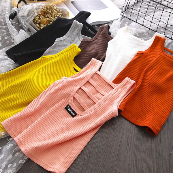 

kids baby girls sleeveless solid off shoulder backless vest fashion girl waistcoats toddler clothing children clothes 2-7y, Blue