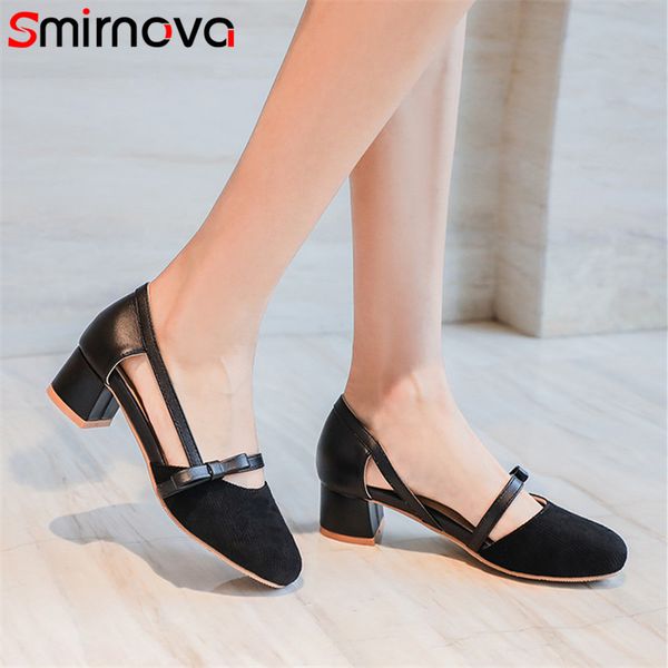 

smirnova 2020 new arrive women pumps bowknot spring summer square heel sweet casual shoes ladies single shoes big size 43, Black