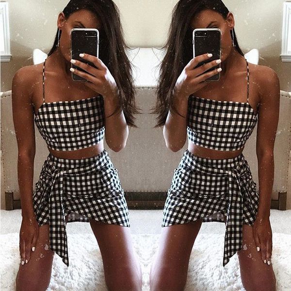 

arrival ladies summer women bodycon 2 piece crop skirt outfit set party club, Black