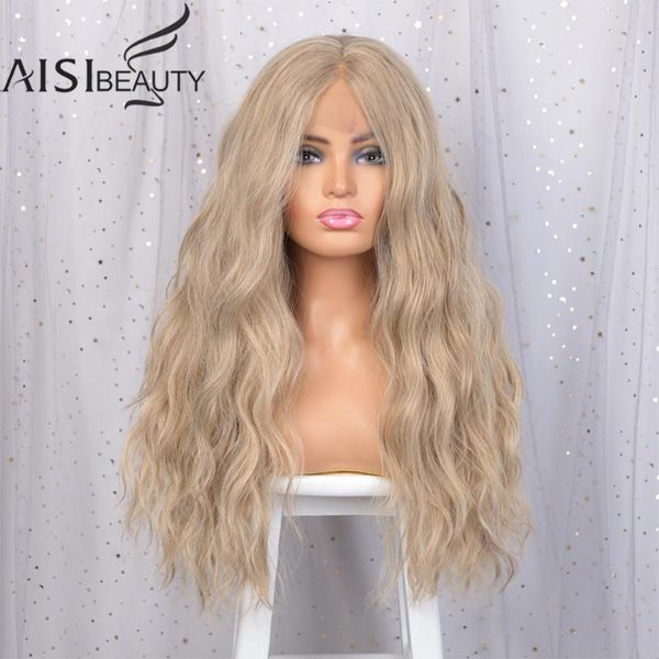

aisi beauty golden long wavy heat resistant middle part synthetic lace wig for african american women cosplay wigs, Black