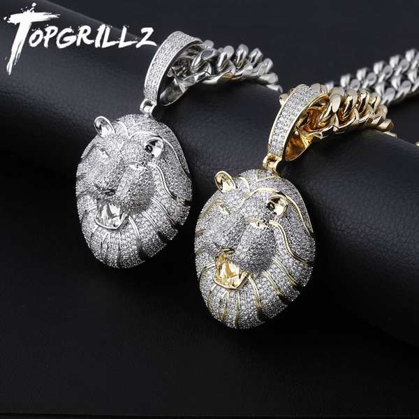 

rillz gold silver colored cubic zirconia animal lion pendant necklace men's ladies hip hop jewelry gift