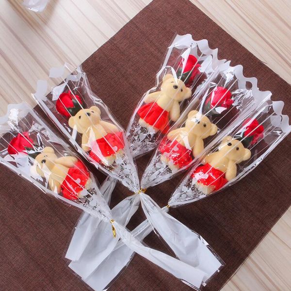 

10pcs/lot wholesale bear soap flower valentine's day gift simulation rose bouquet thanksgiving christmas flower gift
