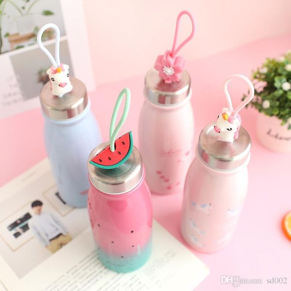 Unicorn Insulated Tumblers Stainless Steel Watermelon Flower Water Bottle Enclosed Mention Strap Student Simple 450ML Milk Cup Hot Sale C1