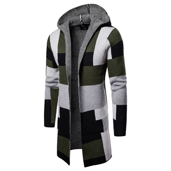 

fashion- designer sweaters long sleeve cardigan hooded mens sweaters fashion contrast color male clothing, White;black