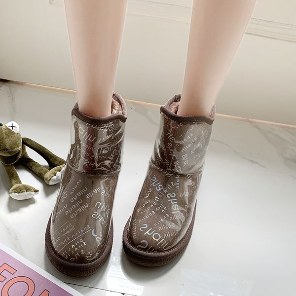 

2020 graffiti transparent snow boots women winter waterproof plus velvet keep warm women ankle boots short booties for ladies, Black
