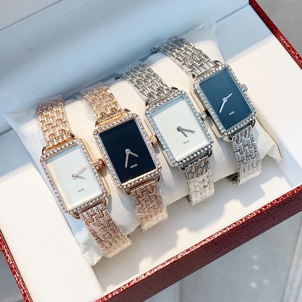 

2020 rectangle набора роскошные женщины женщина часы rhinestone кварц дамы браслет часы наручные часы алмаз случайный стальной ленты простое, Slivery;brown