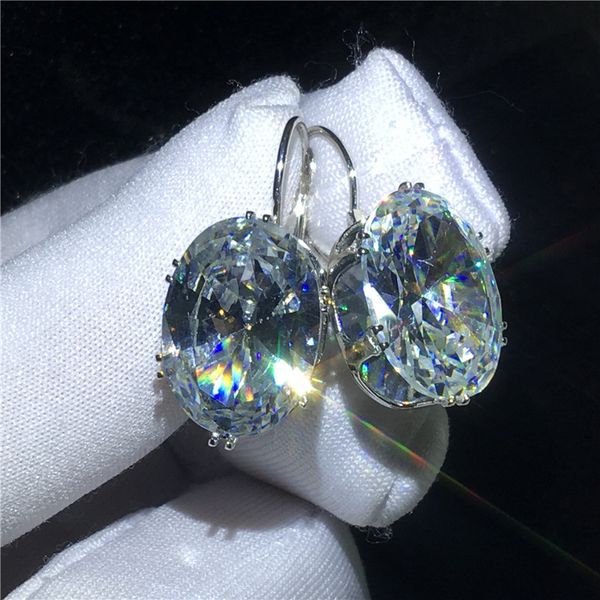 Escritório Lady Brinco Gota De Ouro Branco Cheio oval corte de Cristal Cz Noivado Do Casamento Dangle Brincos para as mulheres Presente de Noiva