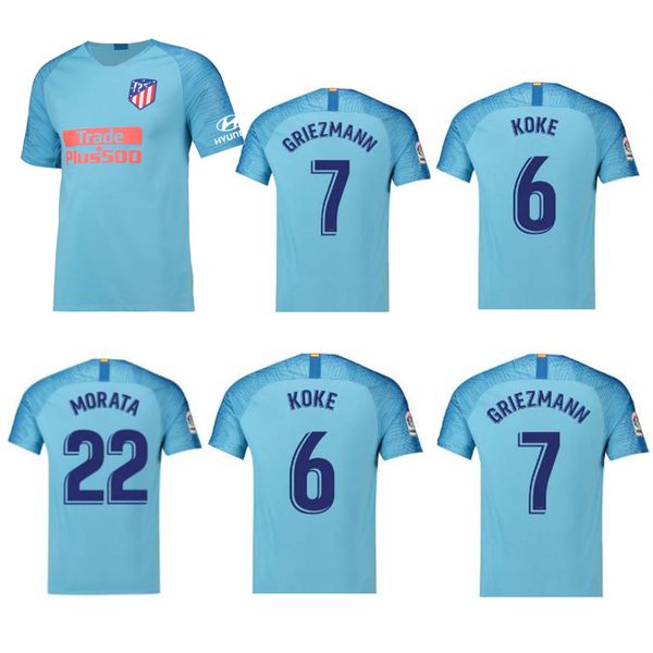

#7 GRIEZMANN Madrid away blue Soccer Jersey 18/19 #6 KOKE Soccer Shirt Customized #8 SAUL #19 DIEGO COSTA short sleeve football uniform