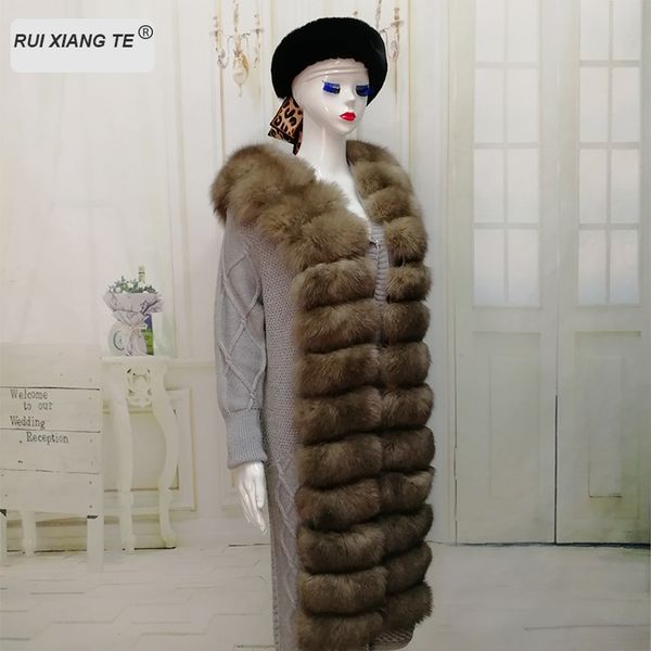 

women real fur coat natural coat genuine wool knitting with hood warm winter jacket fluffy fur new brand real, Black